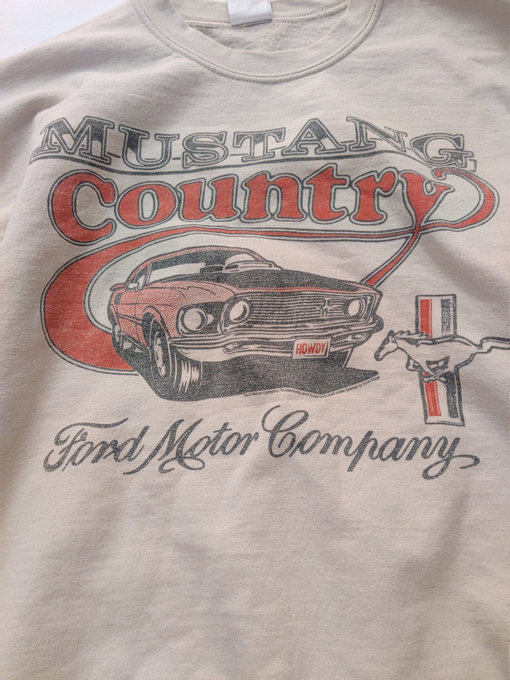 VINTAGE Ford Cream Tee with Red & Black Mustang Graphic